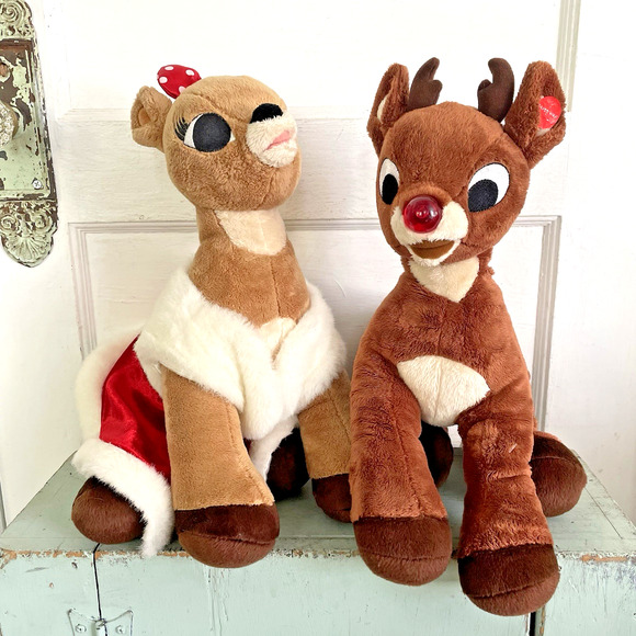 Build A Bear RUDOLPH & CLARICE REINDEER Plush Light Up Nose Works 15" - Picture 2 of 10